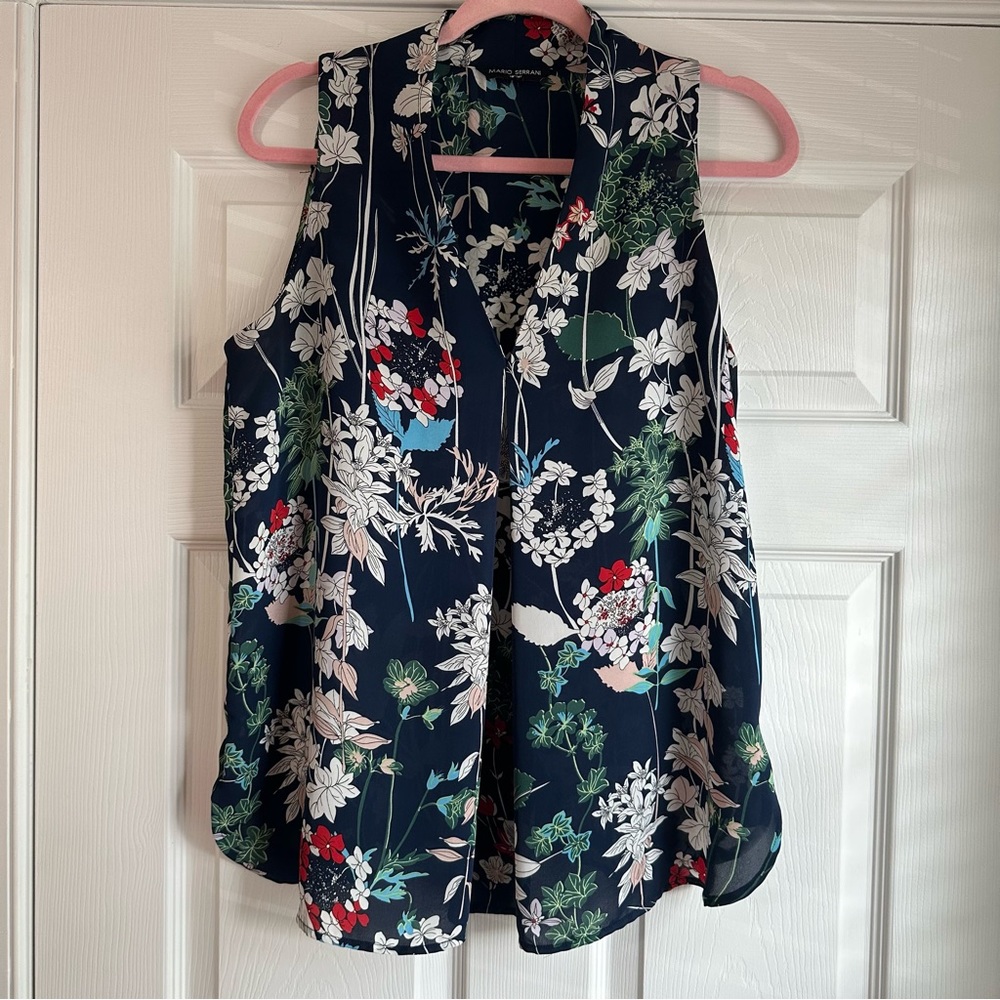 Mario Serrani Navy Floral Sleeveless Tank